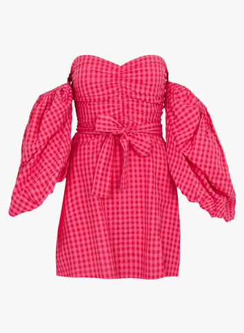 Checkered strapless dress SUNDRESS Multicolored